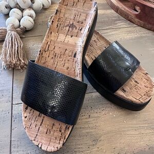 Donald J. Pliner Black and Tan Cork Sole Sandals